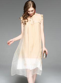 Elegant Lace-up Falbala Sleeveless Shift Dress