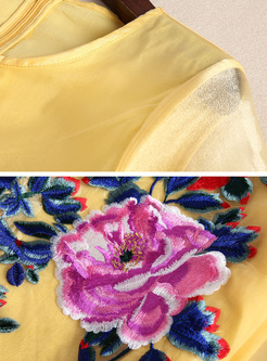 Vintage Flower Embroidery Shift Dress