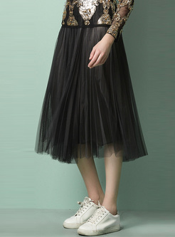 Pure Color Mesh Perspective Layered Skirt