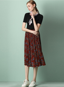 Bohemia Floral Print Elastic Waist Skirt