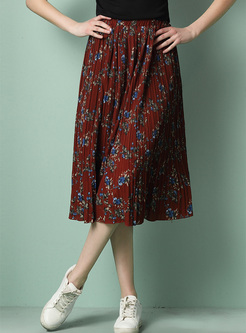 Bohemia Floral Print Elastic Waist Skirt