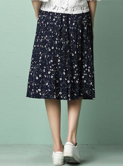 Ethnic Print Elastic Waist A-line Skirt