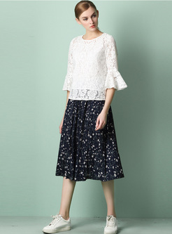 Ethnic Print Elastic Waist A-line Skirt