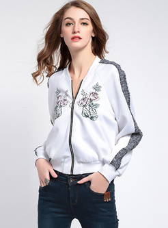 Casual Flower Print Zipper Jacket