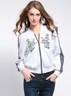 Casual Flower Print Zipper Jacket