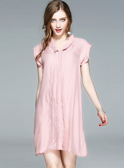 Pink V-neck Short Sleeve Loose Shift Dress