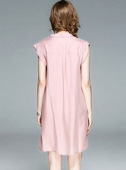 Pink V-neck Short Sleeve Loose Shift Dress