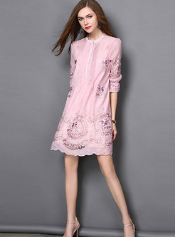 Fashion Embroidery Mesh Hollow Out Shift Dress