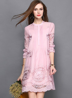 Fashion Embroidery Mesh Hollow Out Shift Dress