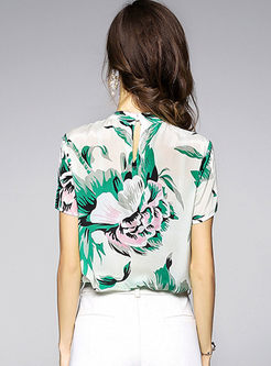 Floral Print Silk Short Sleeve T-shirt