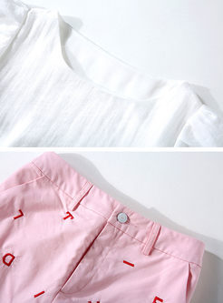 White Lantern Sleeve T-shirt & Embroidered Tight Skirt