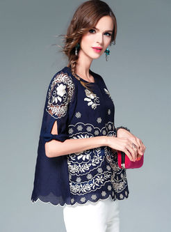 Embroidered Half Sleeve Blouse With Camis