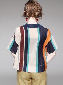 Fashion Turn Down Collar Stripe Blouse