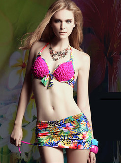 Sexy Floral Print Halter Neck Bikini