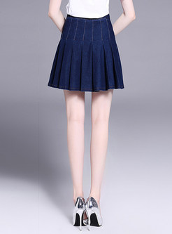 Brief Blue A-line Mini Denim Skirt