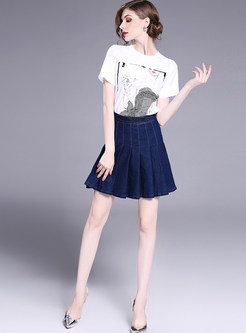 Brief Blue A-line Mini Denim Skirt