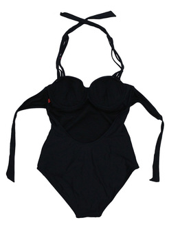 Black Halter Neck One-piece Swimwear