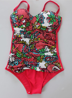 Ethnic Floral Print Straped Neck One-piece Swimwear