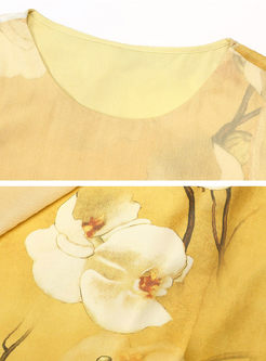 Asymmetry Floral Print Loose Half Sleeve Shift Dress