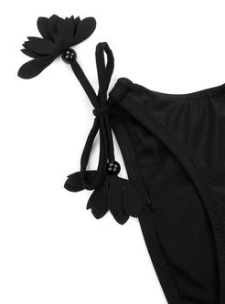 Black Stereoscopic Flower One-piece Swimwear