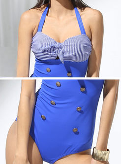 Sexy Bowknot Double-Breasted One Piece Swimwear