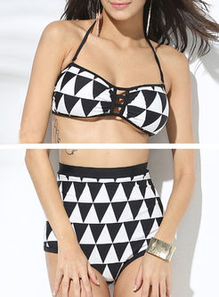 Triangle Print High Waist Halter Neck Bikini Swimwear
