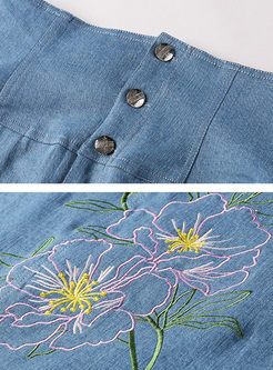 Sweet Embroidered Tight Jean Skirt