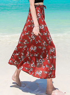Chiffon Floral Print High Slit Skirt