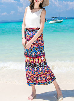 Ethnic Print Slim Bodycon Skirt