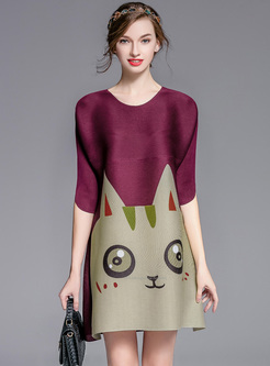 Cute Cartoon Cat Print Straight Mini Dress