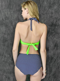 Sexy Halter Neck Dot Print Tankini Swimsuit