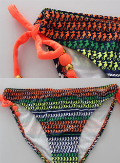Ethnic Multicolor Print Halter Neck Bikini