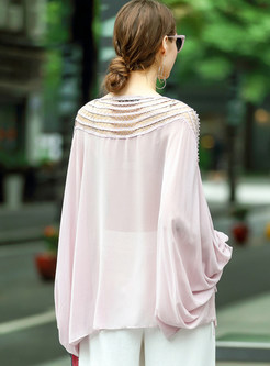 Nail Bead Loose Lantern Sleeve Blouse With Camis