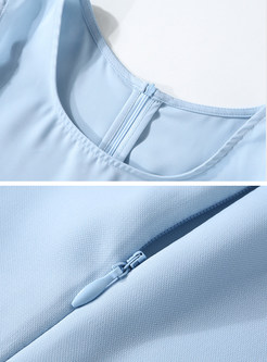 Stitching O-neck Sleeveless Blue Jumpsuits