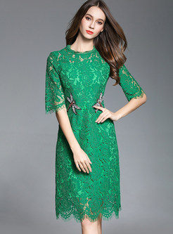 Lace Embroidered Half Sleeve Bodycon Dress