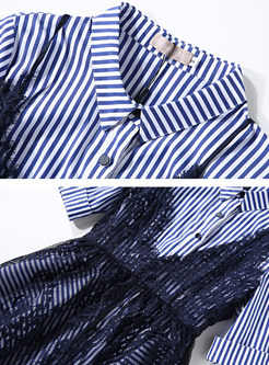 Striped Shirt Dress & Openwork Lace Dress