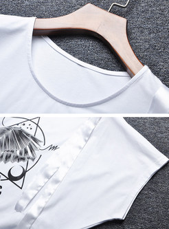 Brief Print Batwing Sleeve Asymmetry T-Shirt