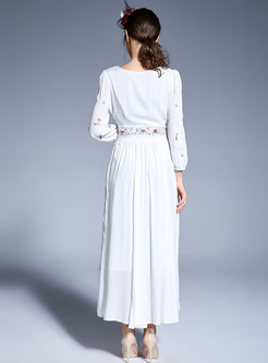 Sexy Embroidered Three Quarters Sleeve Maxi Dress