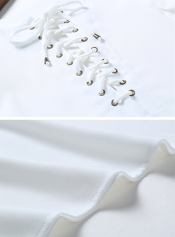 Elegant Lace-up Flare Sleeve White Blouse