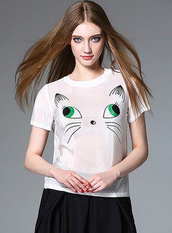 Cute Cat Design Short Sleeve White T-shirt