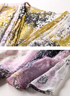 Floral Print Silk Flare Sleeve Blouse