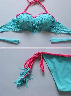 Chiffon Color-matched Tassel Patch Bikini
