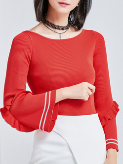 Fashionable Slash Neck Flare Sleeve Hit Color Sweater