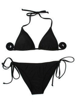 Sexy Bowknot Halter Neck Black Bikini Swimwear