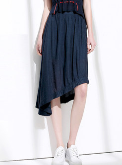 Asymmetry Cotton Pure Color Wrinkle Skirt