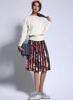 Vintage Floral Print Pleated Skirt