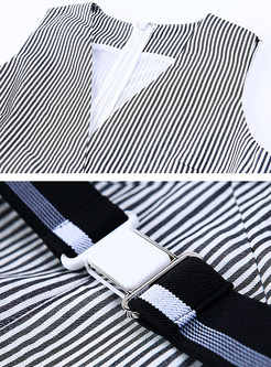 Stripe High Waist V-neck Sleeveless Jumpsuits
