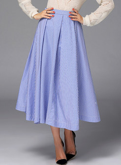 High Waist Stripe Pleated Skirt