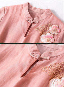Vintage Stand Collar Embroidery Shift Dress 