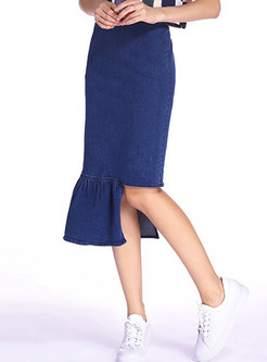 Asymmetry Pure Color Falbala Skirt